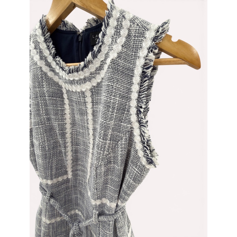 Laundry by Shelli Segal Navy White Tweed Shift Dress Club Chic Old Money Size 4 - Picture 6 of 16